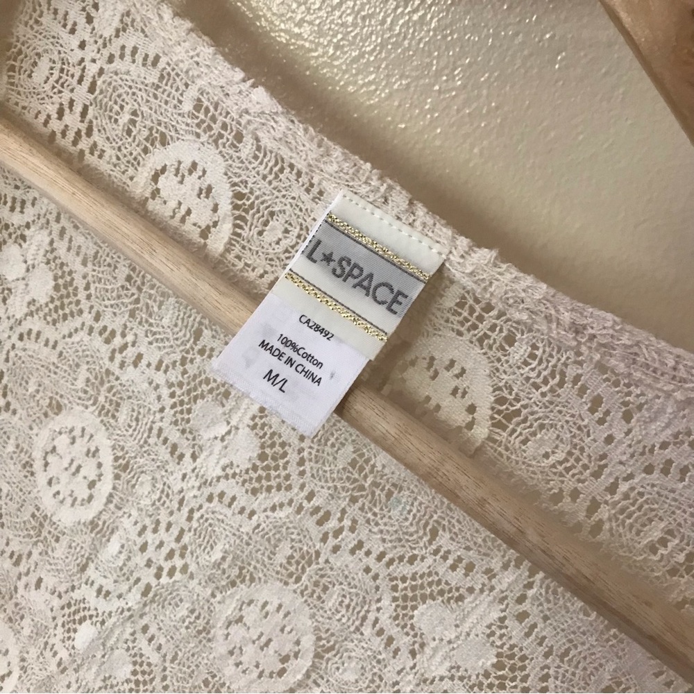 L*Space • M/L • Cream Open Front Lace Swim Cover Up Crochet Macramé Fringe - Picture 4 of 4
